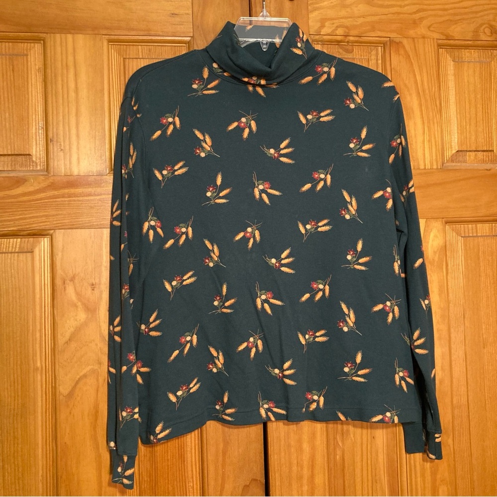 NWOT Classic Elements Vintage 90s Top Turtleneck Long Sleeve Blouse Green Sz XL